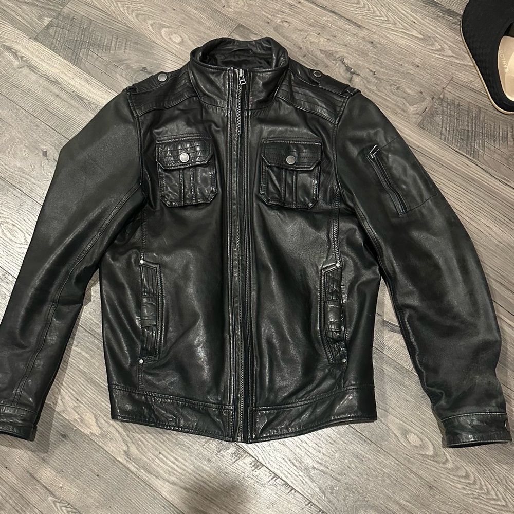 7 Diamonds Men's Black Leather Jacket